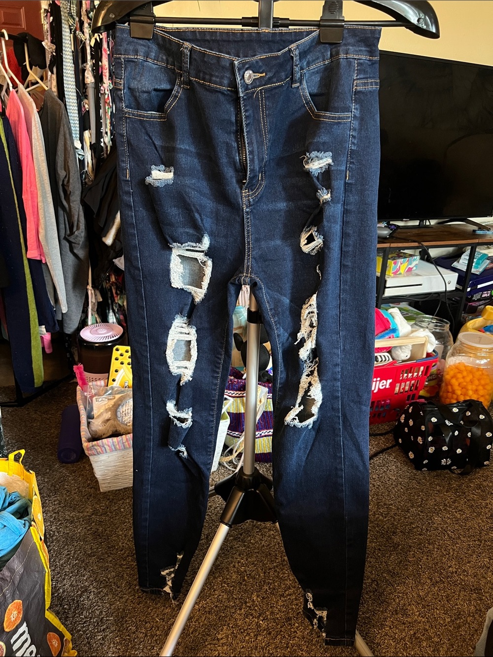SHEIN Dark Blue Distressed Skinny Jeans